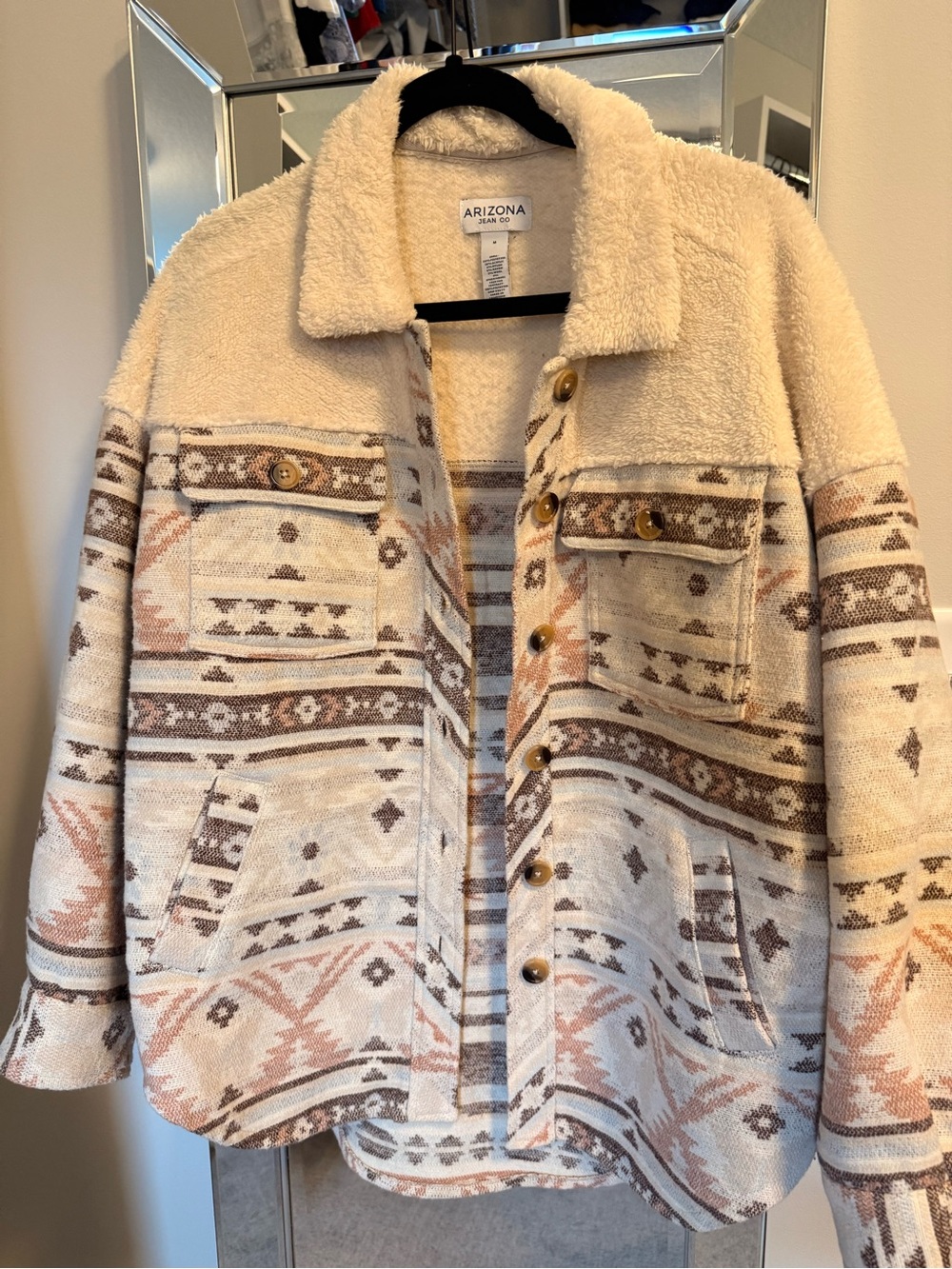 Arizona Jean Company Cream Patterned Sherpa Shacket